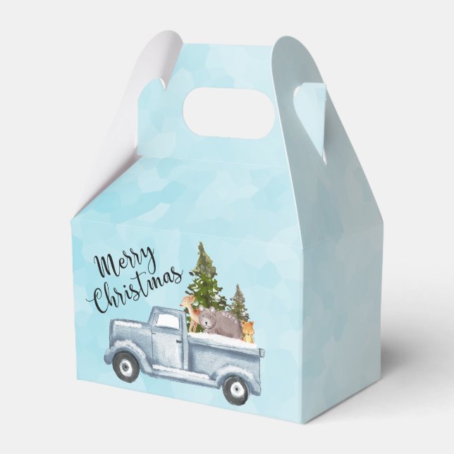 Christmas Truck with Pine Trees & Forest Animals Favour Box (Front Side)