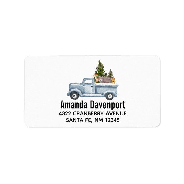 Christmas Truck with Pine Trees & Forest Animals Label (Front)