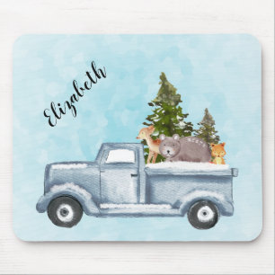 Christmas Truck with Pine Trees & Forest Animals Mouse Pad