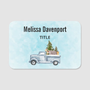 Christmas Truck with Pine Trees & Forest Animals Name Tag