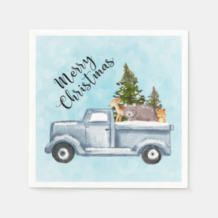 Christmas Truck with Pine Trees & Forest Animals Napkin