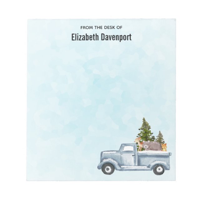 Christmas Truck with Pine Trees & Forest Animals Notepad (Front)
