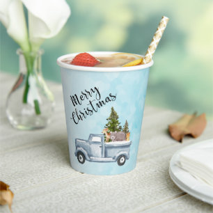 Christmas Truck with Pine Trees & Forest Animals Paper Cups