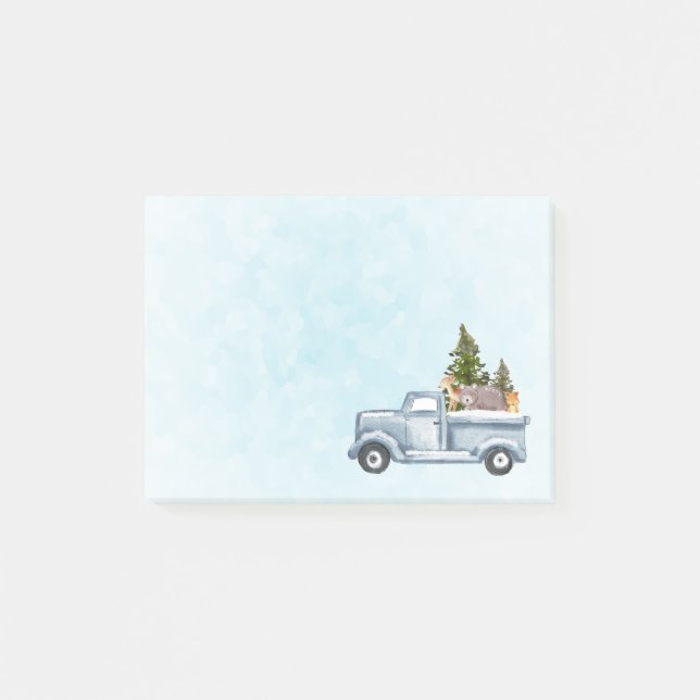 Christmas Truck with Pine Trees & Forest Animals Post-it Notes (Front)