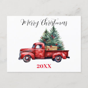 Christmas truck with tree holiday postcard