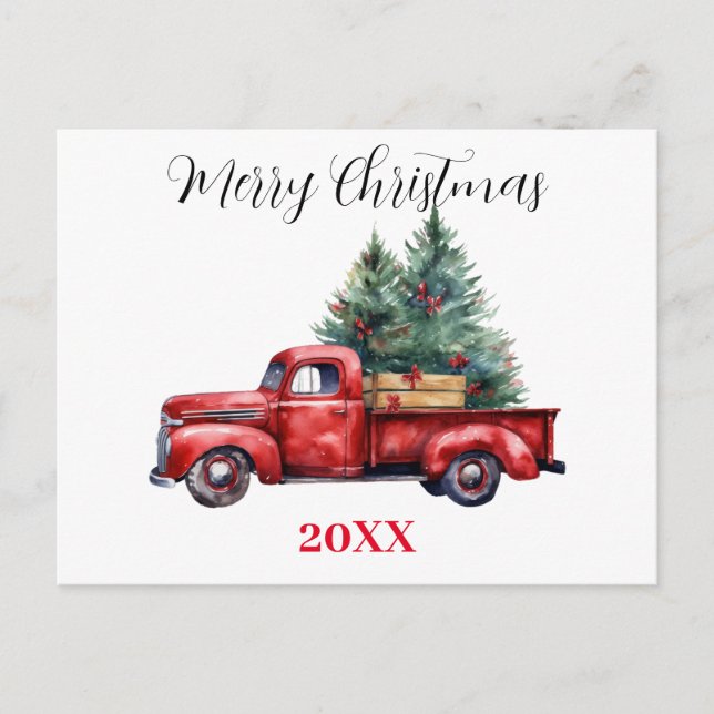 Christmas truck with tree holiday postcard (Front)