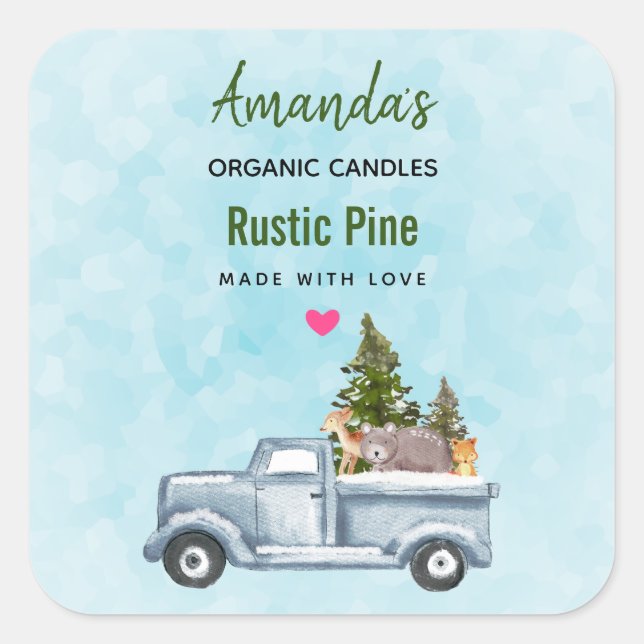 Christmas Truck with Trees & Animals Candle Soap Square Sticker (Front)
