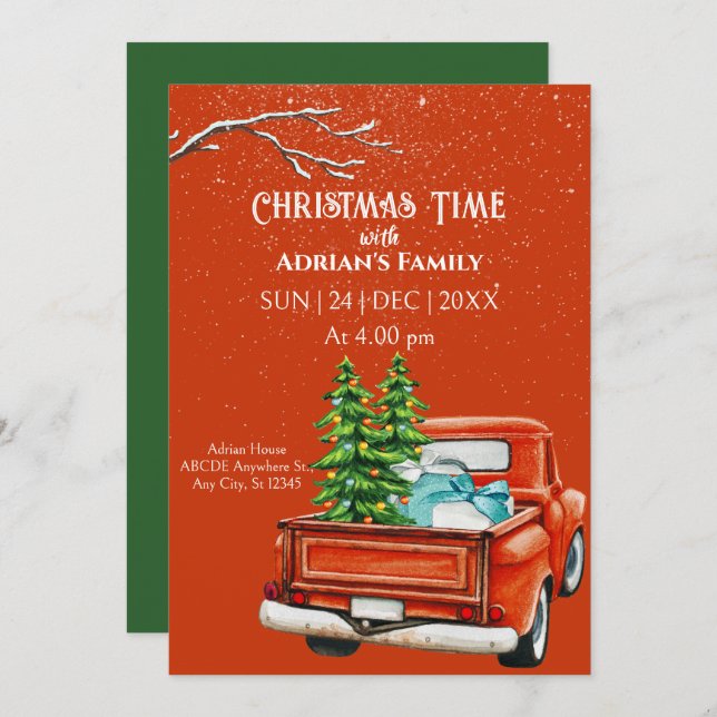 Christmas truck with trees on snow invitation (Front/Back)