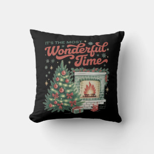Christmas t's The Most Wonderful Time Vintage Cushion