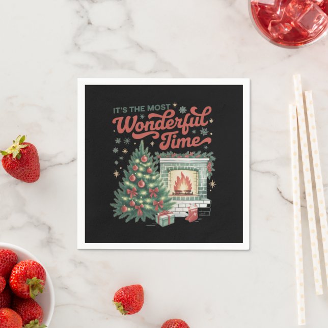 Christmas t's The Most Wonderful Time Vintage  Napkin (Insitu)