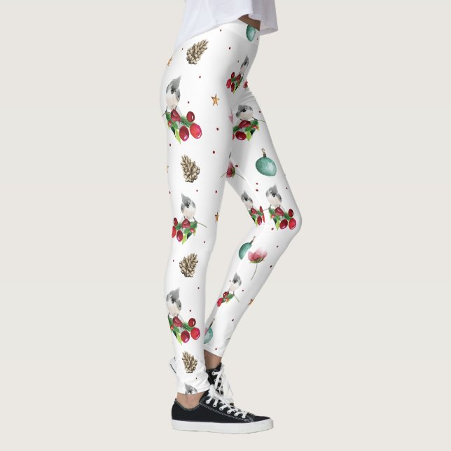Christmas Tufted Titmouse Winter Pattern Leggings (Right)