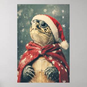 Christmas Turtle Art Print, Funny Holiday Animal Poster