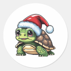 Christmas Turtle Classic Round Sticker