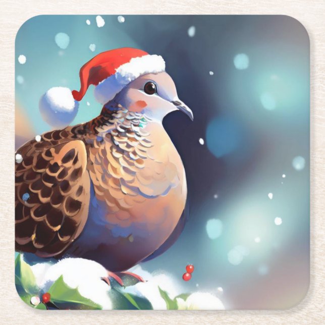 Christmas Turtle Dove 2 Square Paper Coaster (Front)
