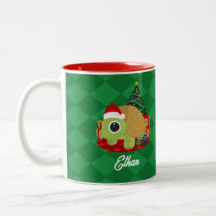 Christmas Turtle Green On Green Diamond Two-Tone Coffee Mug