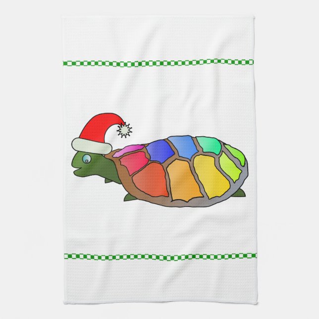 Christmas Turtle in Santa Hat Personalised Tea Towel (Vertical)