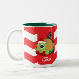 Christmas Turtle Red Green Jagged Stripes Two-Tone Coffee Mug