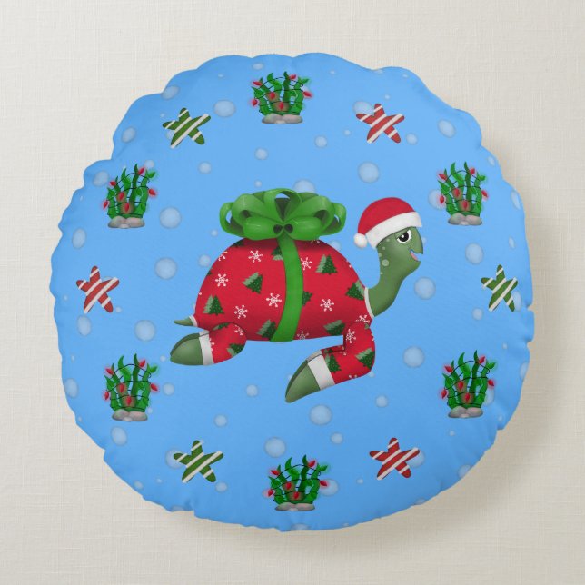 Christmas Turtle Round Cushion (Front)