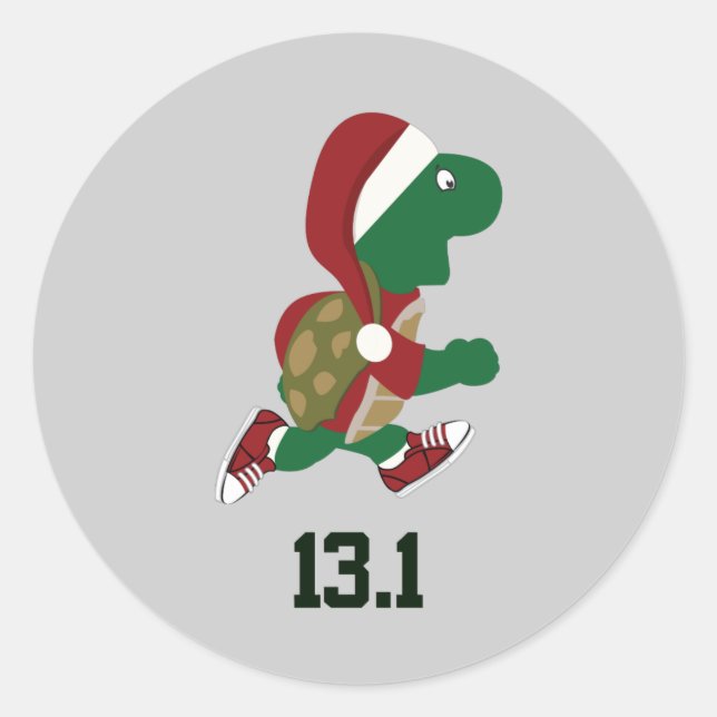 Christmas Turtle runner 13.1 Classic Round Sticker (Front)