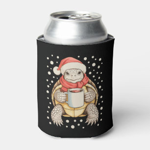 Christmas Turtle Santa Hat Coffee Winter Snow Xmas Can Cooler