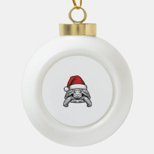Christmas Turtle Santa Hat Vintage Engraving Desig Ceramic Ball Christmas Ornament