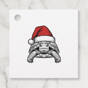 Christmas Turtle Santa Hat Vintage Engraving Desig Favour Tags