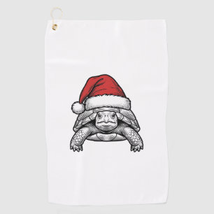 Christmas Turtle Santa Hat Vintage Engraving Desig Golf Towel