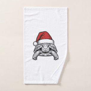 Christmas Turtle Santa Hat Vintage Engraving Desig Hand Towel