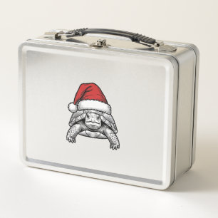 Christmas Turtle Santa Hat Vintage Engraving Desig Metal Lunch Box