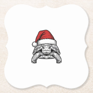 Christmas Turtle Santa Hat Vintage Engraving Desig Paper Coaster