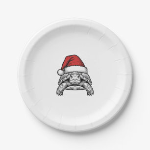Christmas Turtle Santa Hat Vintage Engraving Desig Paper Plate