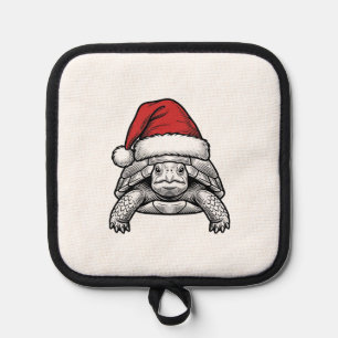 Christmas Turtle Santa Hat Vintage Engraving Desig Pot Holder
