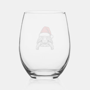 Christmas Turtle Santa Hat Vintage Engraving Desig Stemless Wine Glass