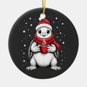 Christmas Turtle with Santa Hat Coffee Lover Funny Ceramic Ornament