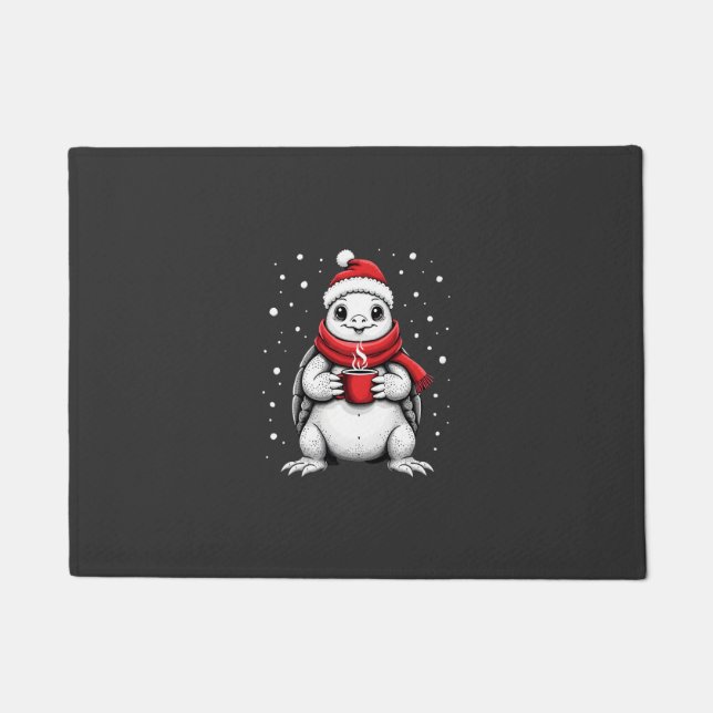 Christmas Turtle with Santa Hat Coffee Lover Funny Doormat (Front)