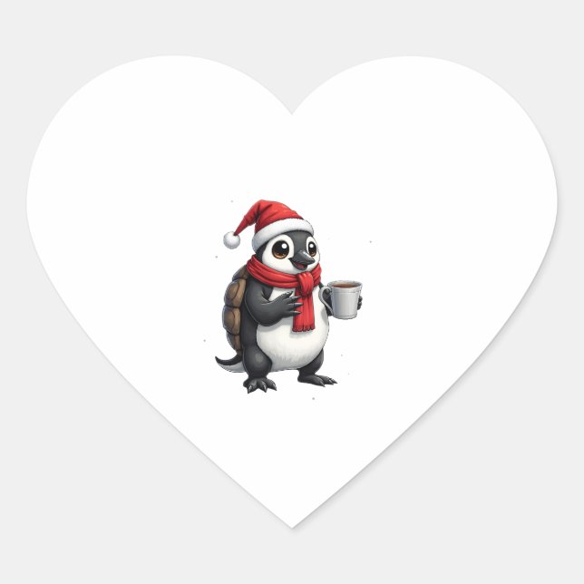 Christmas Turtle with Santa Hat Coffee Lover Funny Heart Sticker (Front)