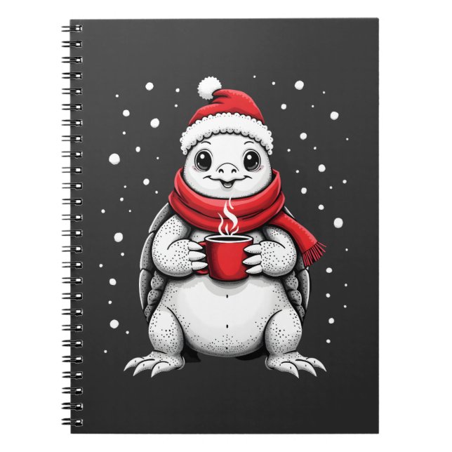 Christmas Turtle with Santa Hat Coffee Lover Funny Notebook (Front)