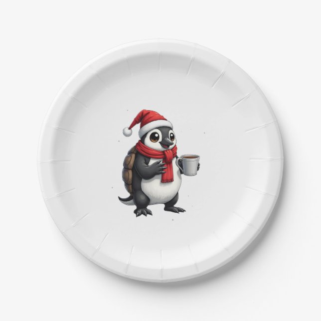 Christmas Turtle with Santa Hat Coffee Lover Funny Paper Plate (Front)