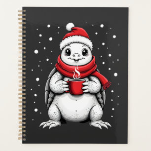 Christmas Turtle with Santa Hat Coffee Lover Funny Planner
