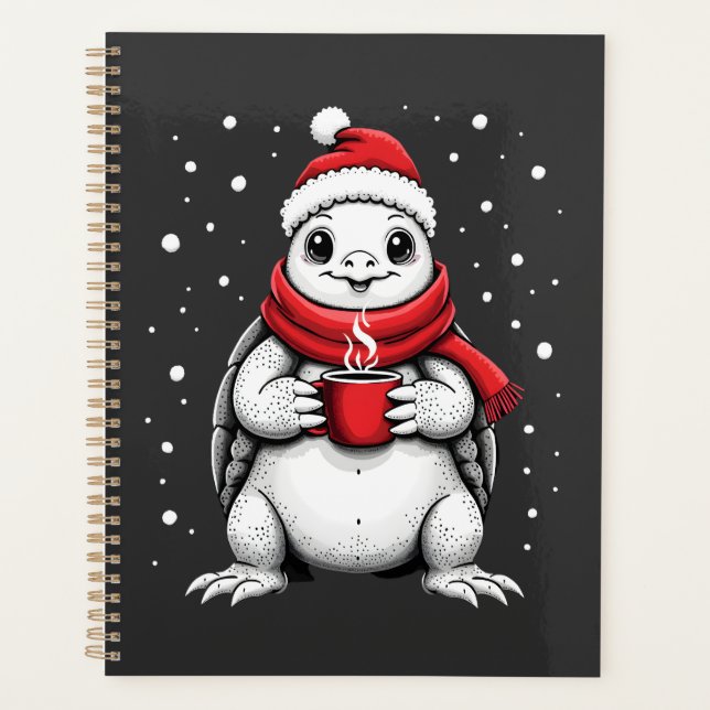 Christmas Turtle with Santa Hat Coffee Lover Funny Planner (Front)