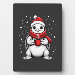 Christmas Turtle with Santa Hat Coffee Lover Funny Plaque