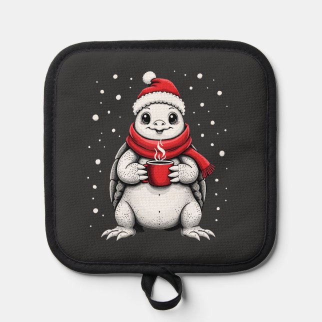 Christmas Turtle with Santa Hat Coffee Lover Funny Pot Holder (Front)