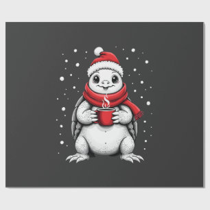 Christmas Turtle with Santa Hat Coffee Lover Funny Wrapping Paper