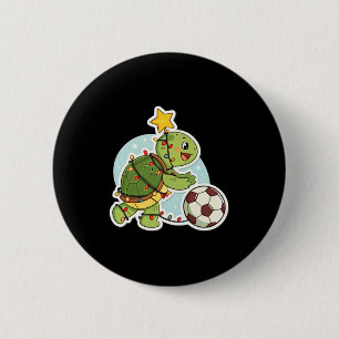 Christmas Turtle With Soccer Ball T Shirt  6 Cm Round Badge