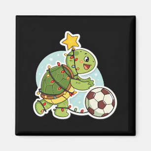 Christmas Turtle With Soccer Ball T Shirt Magnet