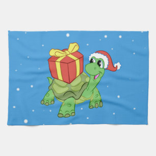 Christmas turtle with the gift tea towel