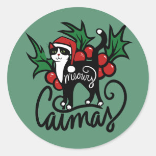 Christmas Tuxedo Cat Classic Round Sticker