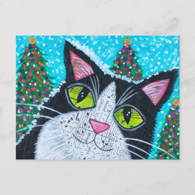 christmas Tuxedo Cat Postcard (Front)