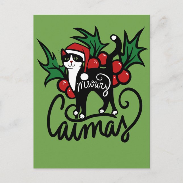 Christmas Tuxedo Cat Postcard (Front)