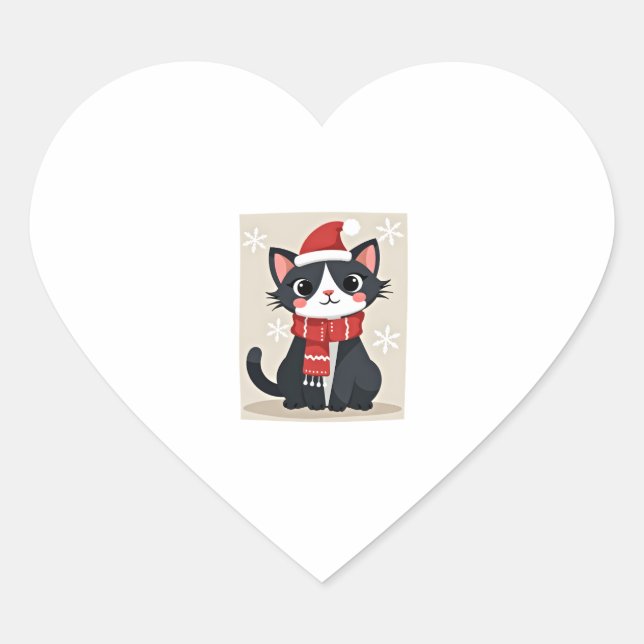 Christmas Tuxedo Cat Santa Scarf Ugly Xmas Women G Heart Sticker (Front)